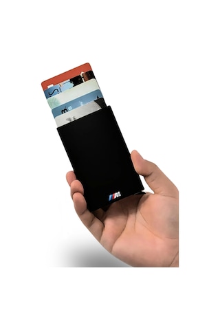 Bmw M3 Logolu Otomatik Mekanizmalı Kredi Kartlık Alüminyum Rfıd Koruma Sistemli Mat Siyah Siyah