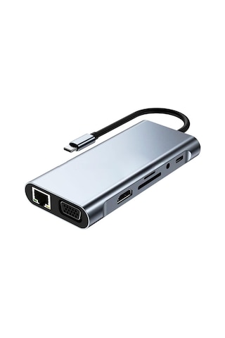 11 İn 1 Type-c To Usb Hub Hdmı 4k ,audio/, Type-c/, 4x Usb 3.0/, Lan/, Vga/, Sd Card Reader Çevirici Hub 10 Port Adapt