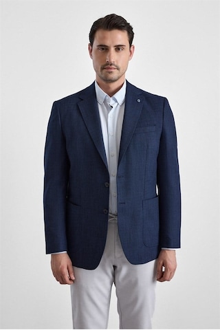 Süvari Lacivert Regular Mono Yaka Torba Cep 6 Drop Klasik Ceket Ct2004800315-m09