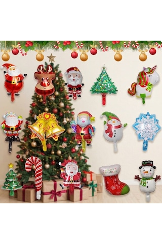 Vıp 25 Adet Yılbaşı Mini Folyo Balon Seti Noel Baba Çam Ağacı Kardan Adam Baston 15 Farklı Model Var