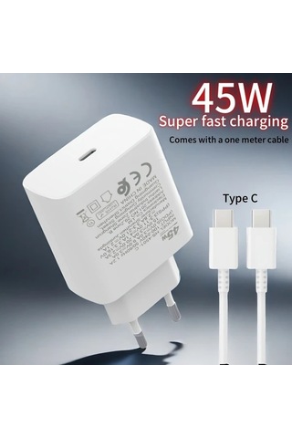 Honeybeeshop Beyaz 45w Ultra Hızlı Şarj Cihazı Pd30 Usb C Fiş Ve 1m Cc Kablo İphone 16 15 Serisi Uyumlu