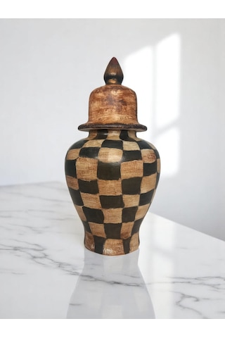 Dekoratif Seramik El Yapımı Handmade Vintage Şah Küp 28x19cm Beyaz - Siyah