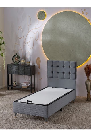 Beehanem Bengü Tek Kişilik 3lü Set Yatak+baza+başlık Gri 120 X 200