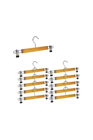 10 Adet- Elbise Askısı Ahşap Askılık Mandallı Etek Askısı Ahşap