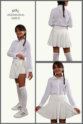 Kız Çocuk Okul Etek Beyaz /ekru Yüksek Bel Içi Şortlu Okul-oyun-spor-23 Nisan Etkinlik Eteği Beyaz