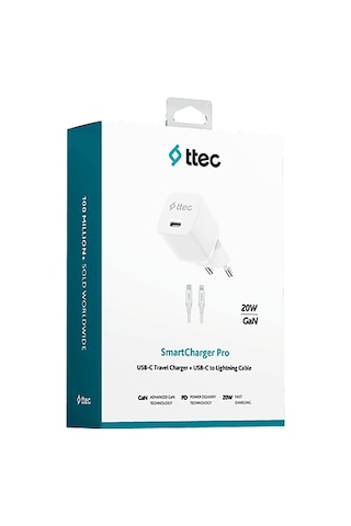Ttec 2scp01lb Smartcharger 20w Pd Seyahat Hızlı Şarj Cihazı + Usb-c - Lightning 150cm Kablo Beyaz