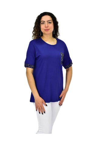 Caftan Kadın Kısa Kol Taşlı Bluz Bgl-st04709 Lacıvert
