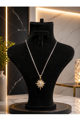 Premium 316l Zirkon Taşlı Yıldız Kolye Gold-gümüş Gümüş + Altın