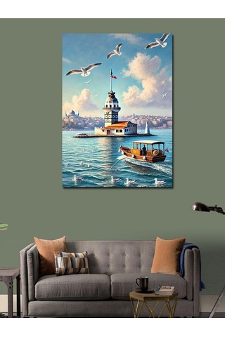 Kanvas Tablo Kız Kulesi Ve Uçan Martılar 70cmx100cm