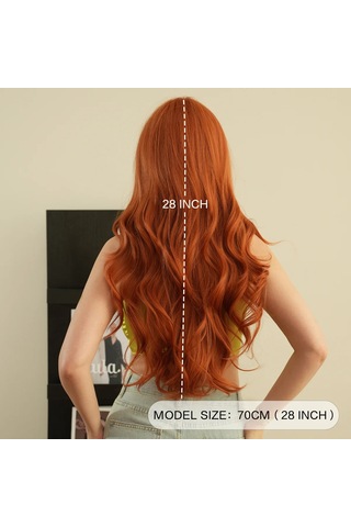 Yeni Turuncu Peruk Patlama Uzun Kıvırcık Saç Düz Patlama Diğer