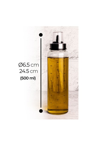 Bella Borosilikat Cam Damlatmaz Yağdanlık Ahşap Standlı Yağlık - Sirkelik Seti 500 ml - 3 Parça