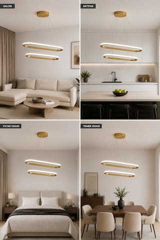 AvizeGO Elipso 2'li Led Sarkıt Avize Beyaz Işık Eskitme