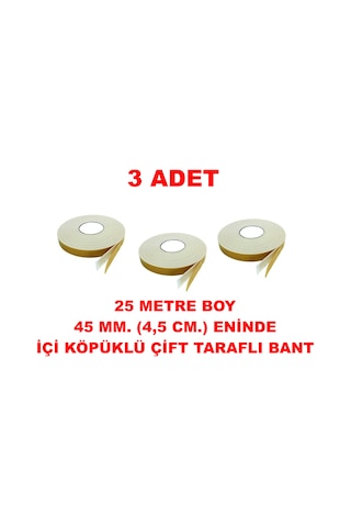Çift Taraflı İçi Köpüklü Sarı Bant 25 M. Uzunlukta 45 Mm-4,5 Cm Ebatında 3 Adet