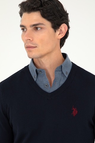 U.S. Polo Assn. Erkek Slim Fit V Yaka Lacivert Basic Kazak 50293512-VR033