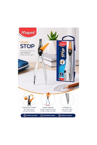 Turuncu Metal Pergel Stop Uçlu 1 Adet Maped Study Stop 195110 Pergel Çizim Matematik Geometri Mimari Proje