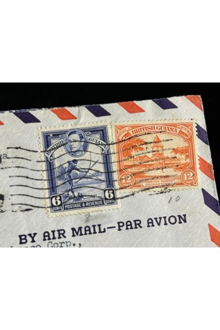 Uçak Postası Air Mail 1948 Yılından Georgetown British Guiana'dan Usa Amerika'ya Postalanmış 6 Ve 12 Cent Pullu Zarf