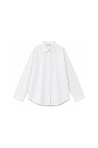 Vadon 1011 Kadın Pamuklu Oversize Gömlek Yaka Düğmeli Uzun Kollu Basic Gömlek Beyaz