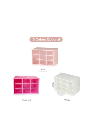 Dofolink Plastik 9 Bölmeli Çekmeceli Organizatör Kutusu - Toz Koruma, Parça Saklama, Pembe Renk Pembe