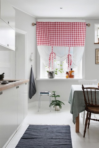 Naturel Potlu Ekose Tül Perde Retro Kırmızı