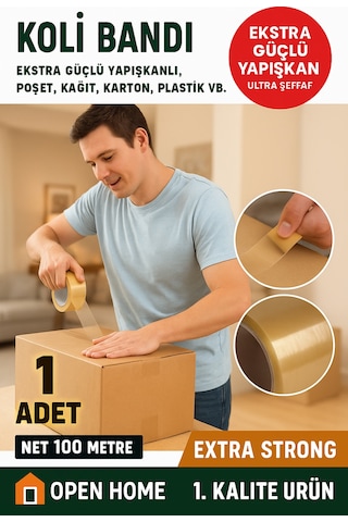 4 Adet - 100 Metre Şeffaf Koli Bandı Extra Strong 40 Micron Kalınlık, Güçlü Yapışkan Diğer