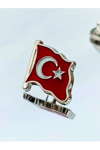 Yörük Tasarım Türk Bayrağı Gümüş Kaplama Mine Boyalı Yaka Rozeti