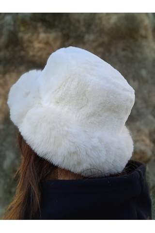 Shopiolog Pofidik Peluş Şapka Kışlık Suni Kürk Kalpak Kova Şapka Beyaz