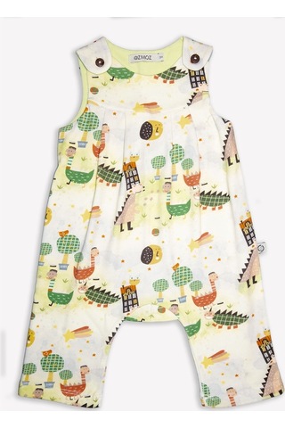 Ozmoz Ozmoz Dino Baskılı Organik Pile Detaylı Kız Bebek Tulum Çok Renkli