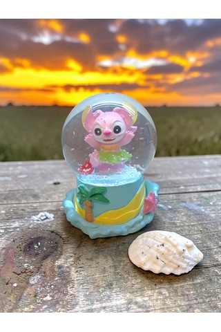-9cm-6cm Işıklı Pembe Renk Stitch Kar Küre 9x6