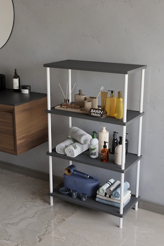 4 Katlı Çevir Kur Metal Gövdeli Banyo Rafı Çok Amaçlı Düzenleyici Organizer Stand Banyo Dolabı Antrasit