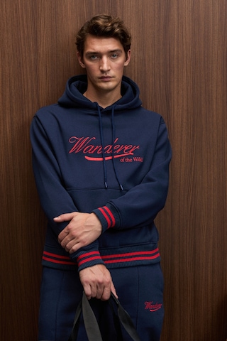 Grimelange Phantoseas Erkek Kapüşonlu Önü Nakışlı Etek Ve Kol Triko Detaylı Lacivert Sweatshirt Lacivert