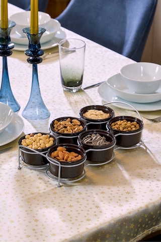 Edora Home Gümüş Altı Bölmeli Çerezlik İkram Seti Metal Paslanmaz