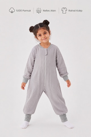 Babyhola Çocuk Uyku Tulumu 1-8 Yaş Unisex Uzun Kollu 1 Tog %100 Pamuk Müslin 2706 Gri