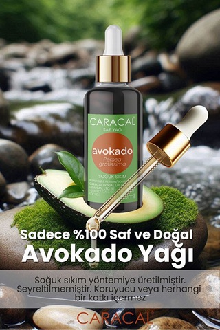 Caracal Avokado Yağı Soğuk Sıkım 50ml %100 Saf Katkısız Ve Doğal Avakado Yağı Persea Gratissima Avocado Oil 50 ML
