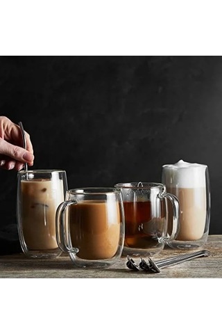 Çift Camlı Kulplu 2'li Espresso Bardak Seti, 134 Ml Acı Kahve
