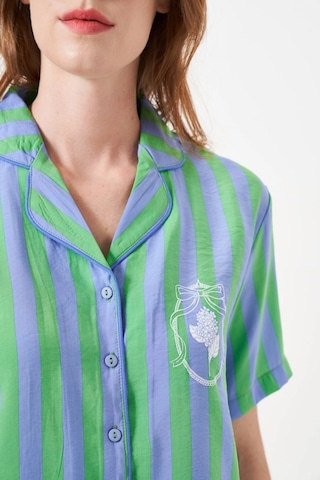 Kocabey 29043 Kadın Düğmeli Pijama Takımı Yeşil