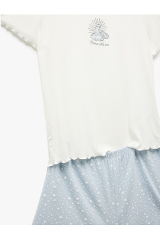 Koton Bisiklet Yaka Kısa Kollu Yıldız Desenli Viskon Şortlu Pijama Takımı Mavi 5slk40026mk Mavi