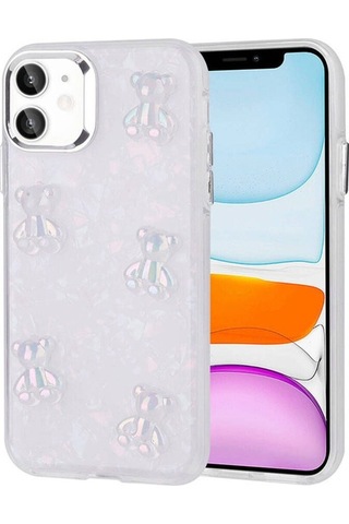 Apple Uyumlu iPhone 11 Kılıf Kabartma Figürlü Parlak Zore Eralli Silikon Kapak Ayı