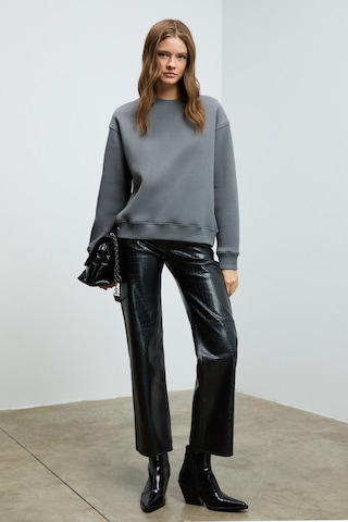 Grımelange Vaneltına Kadın Organik Pamuklu Yumuşacık İçi Polarlı Yuvarlak Yakalı Gri Sweatshirt Gri