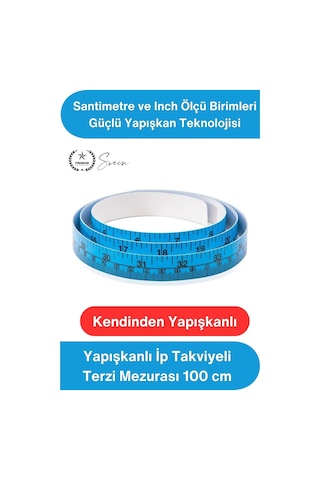 Mezura Yapışkanlı İp Takviyeli Terzi Mezurası 100 Cm Pvc Cetvel Şerit Ölçüm Bandı Kendinden Yapışan
