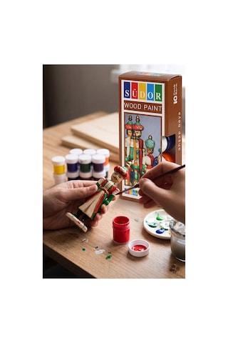 Ahşap Boyası 10 Renk 20ml 1 Paket Südor 10 Lu Ahşap Boya Yüksek Kapatıcılık Kesik Uçlu Sünger Fırça Canlı Renk