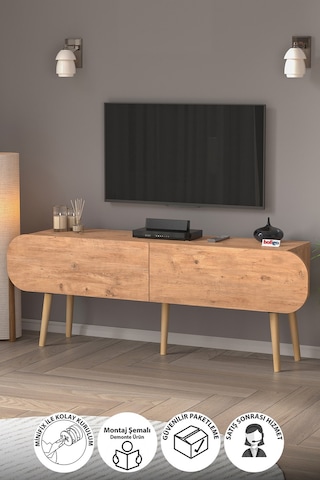 Tv Sehpası 2 Kapaklı Tv Sehpası Düşer Kapaklı Tv Ünitesi Televizyon Sehpası 120 Cm Sicilya Çam Çam