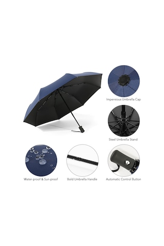 Moveevo Otomatik Açılıp Kapanır Siyah Jelik Güneş Ve Yağmur Şemsiyesi - 8 Kemikli Üç Katlı İş Stili Güneş Engeli Mor