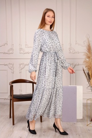 Aymeravm - Desenli Kuşaklı Büyük Beden Kadın Elbise - Çuha0702Ga