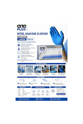 One Plus Nitril Eldiven Pudrasız Large Mavi 100'lü
