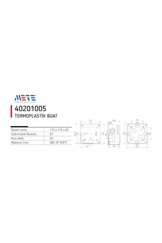 Mete Enerji Termoplastik Buat 110x110x65mm Ip67 Ik06 6 Adet