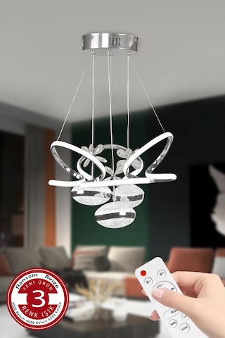 3 Toplu Kumandalı Gümüş Kasa Büyük Boy Salon Led Avize 3 Renk