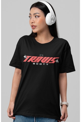 Travis Scott Rapper Şarkıcı Sırt Baskılı Unisex Oversize Tişört Siyah