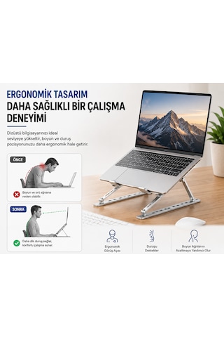 Alüminyum Katlanabilir Laptop Standı Ayarlanabilir Dizüstü Bilgisayar Yükseltici Ergonomik Notebook Standı Kaymaz Taşınabilir