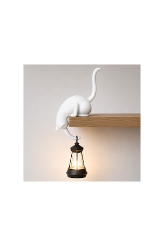 Modern & Şık: Minimalist Kedi Tasarımlı Dekoratif Raf Lambası Gece Lambası -siyah Renkli
