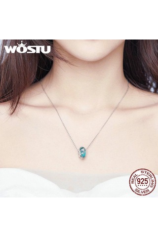Wostu 925 Ayar Gümüş Denizkızı Murano Cam Boncuk Yeşil Kristal Fit Orijinal Bileklik Gümüş